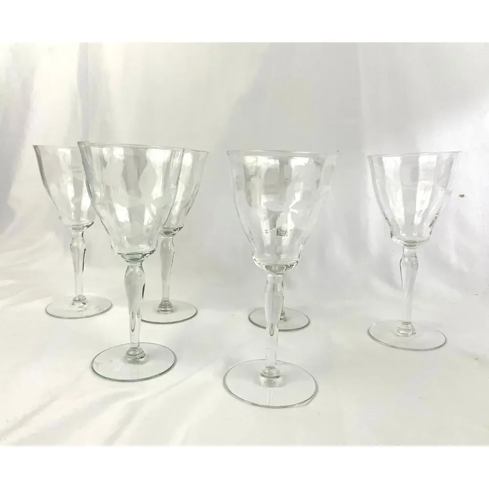 VTG Set of 6 Frosted Floral Liqueur Glasses Stemware Barware‎